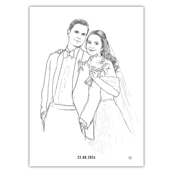 THE BIG DAY PRINT SELV plakat af brudepar, håndtegnet af Original Lines